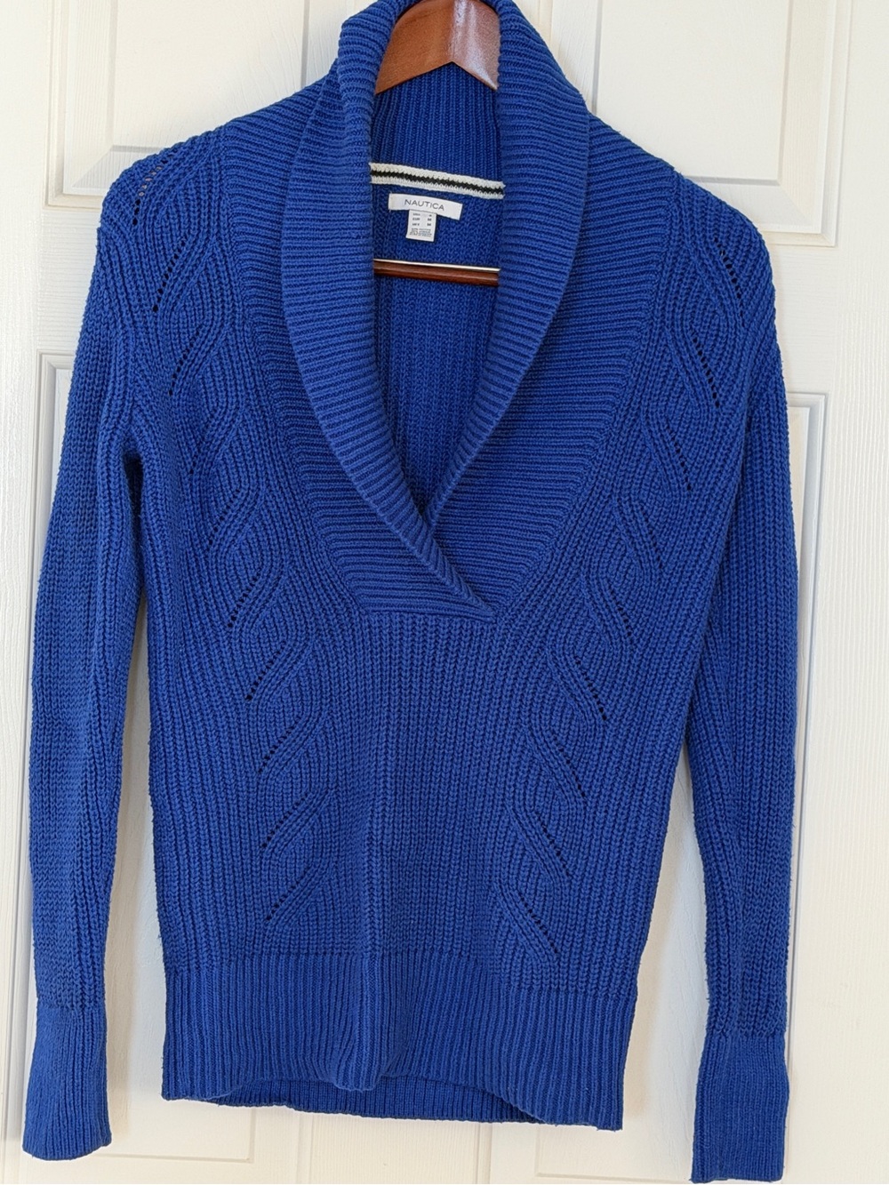 Nautica Women’s Small Royal Blue Cable Knit Shawl Collar Pullover Sweater